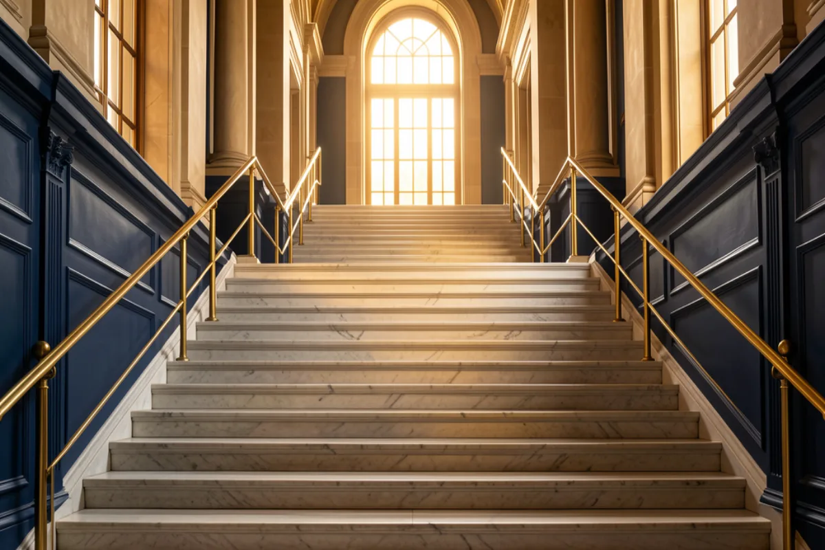 Classical courthouse staircase symbolizing generational wealth preservation